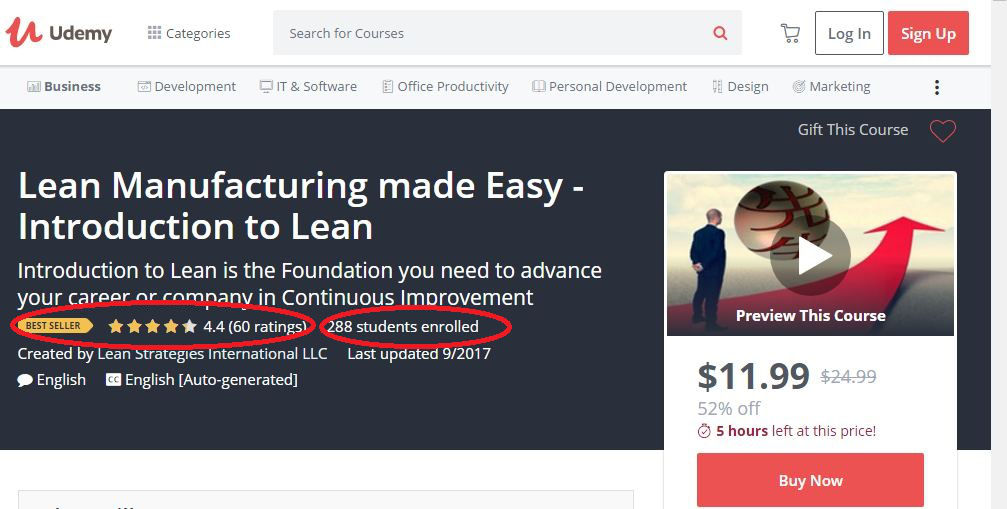 Lean manufacturing course at Udemy