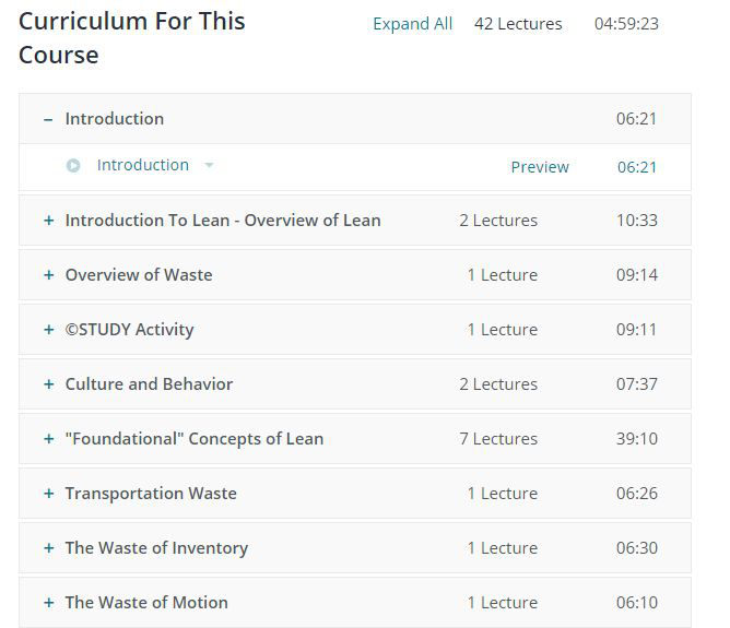 Lean manufacturing course curriculum excerpt